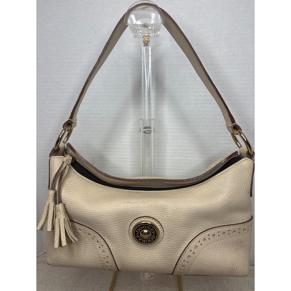 Dooney & Bourke Cream Pebbled Leather Shoulder Bag Brogue Tassel J7428845